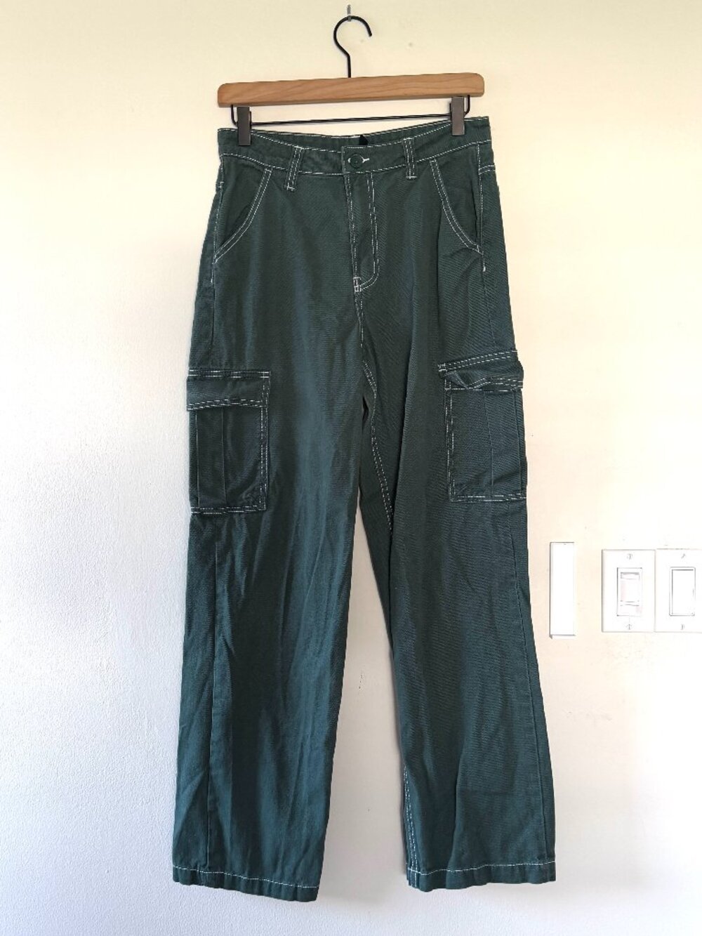 H&M wide leg green cargo pants 4